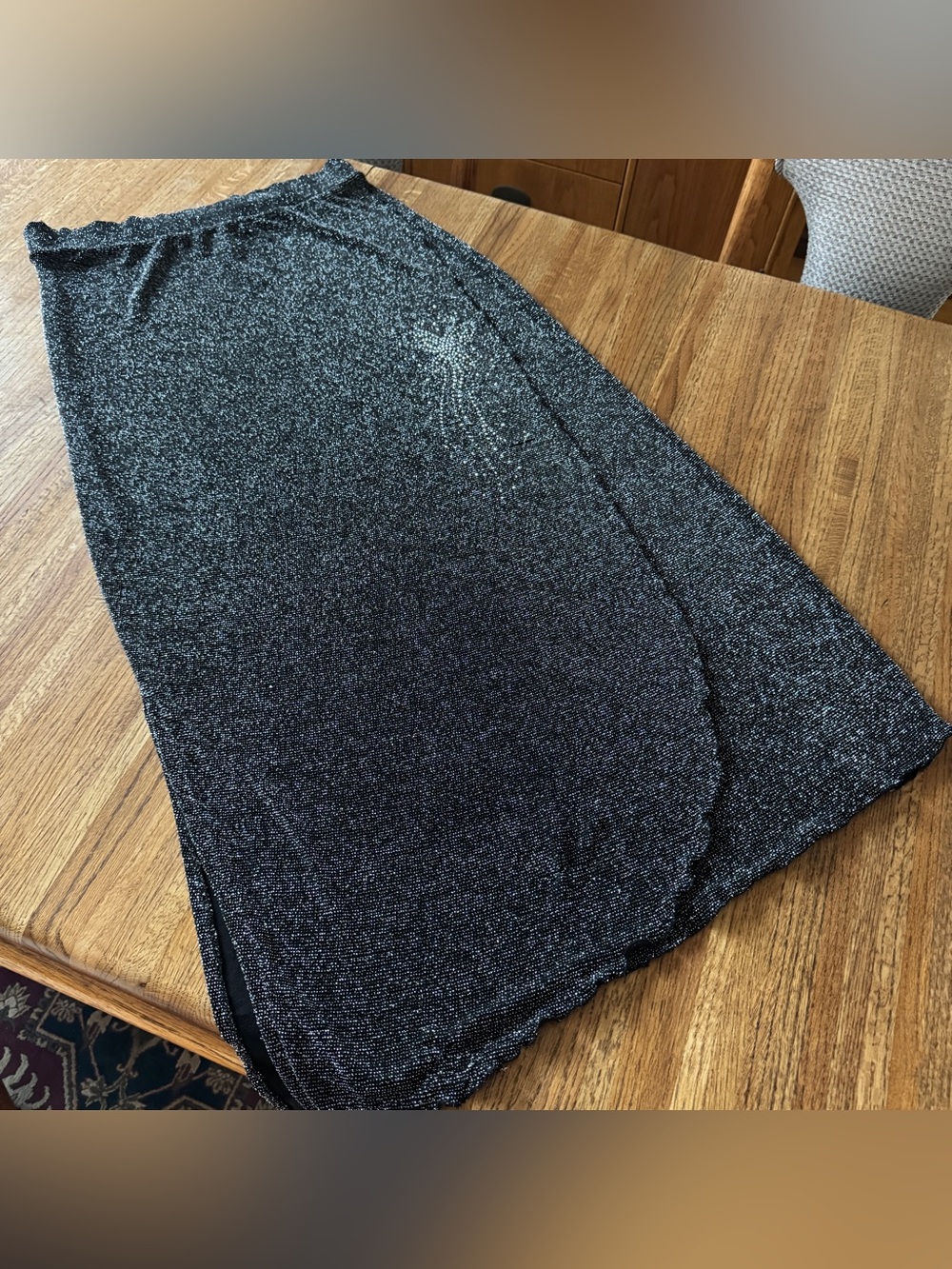 VTG Damee Black Silver Metallic Sparkle Skirt Rhinestone Accent Stretchy L / XL